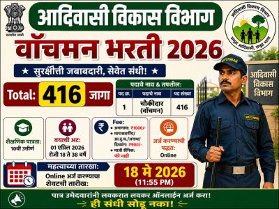आदिवासी विकास विभागात चौकीदार पदाच्या 416 जागांसाठी भरती
